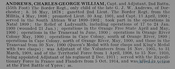 Andrews C G W Captain 2nd Border Regiment Obit