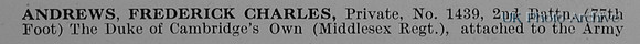 Andrews F C Pte 1439 2nd Middlesex Regiment Obit Part 1
