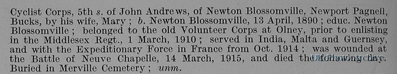 Andrews F C Pte 1439 2nd Middlesex Regiment Obit Part 2