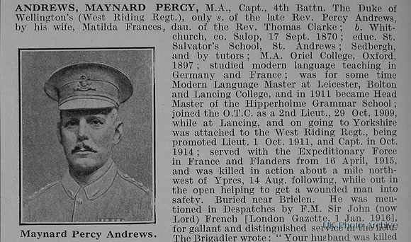 Andrews M P Captain 4th West Riding Regiment Obit Part 1