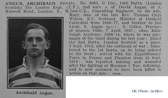 Angus A Pte 3085 14th London Regiment Obit