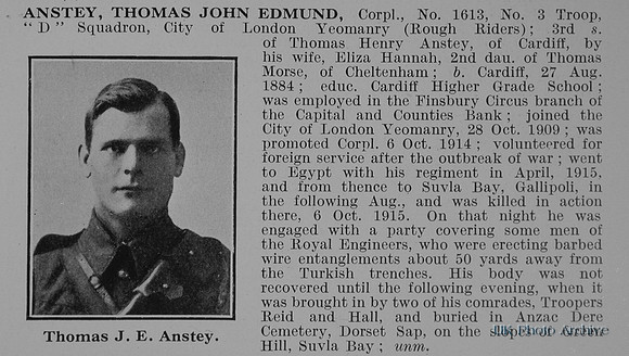 Anstey T J E Cpl 1613 Rough Riders Obit