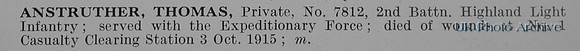 Anstruther T Pte 7812 2nd Highland Light Infantry Obit