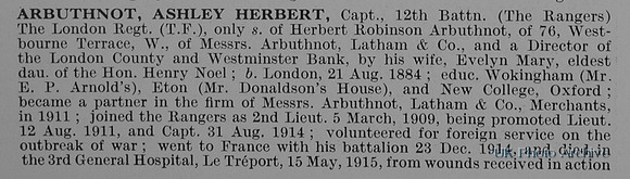 Arbuthnot A H Captain 12th London Regiment Obit Part 1