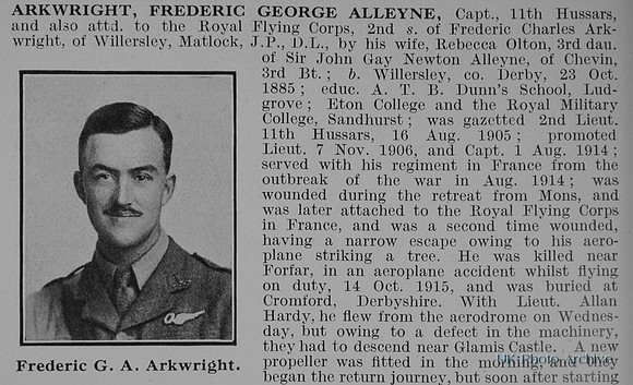 Arkwright F G A Captain 11th Hussars Attd Royal Flying Corps Obit Part 1