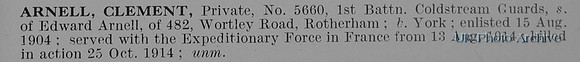 Arnell C Pte 5660 1st Coldstream Guards Obit