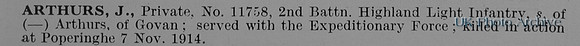 Arthurs J Pte 11758 2nd Highland Light Infantry Obit
