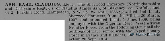 Ash B C Lt Notts And Derby Regiment Obit