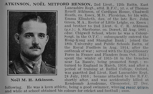 Atkinson N M H 2nd Lt 12th East Lancs Regiment Obit