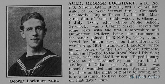 Auld G L AB 230 Nelson Btn  Royal Naval Division Obit