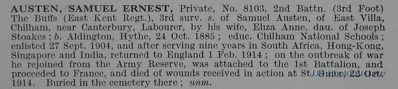 Austen S E Pte 8103 2nd East Kent Regiment Obit