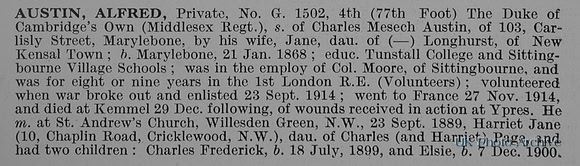 Austin A Pte G1502 4th Middlesex Regiment Obit