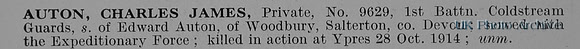 Auton C J Pte 9629 1st Coldstream Guards Obit