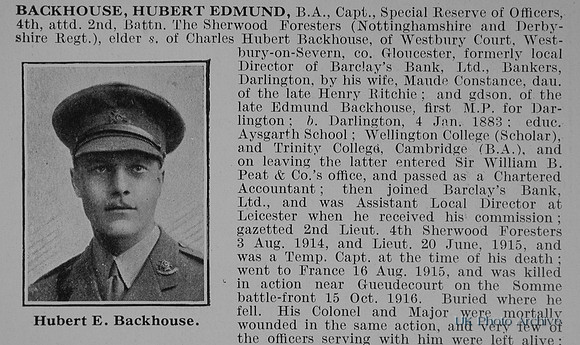 Backhouse H E Captain 2nd Notts And Derby Regiment Obit Part 1