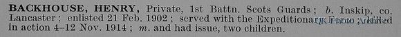 Backhouse H Pte 4337 1st Scots Guards Obit