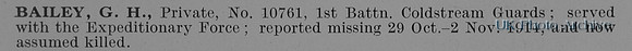 Bailey G H Pte 10761 1st Coldstream Guards Obit