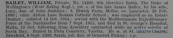 Bailey W Pte 14285 8th West Riding Regiment Obit