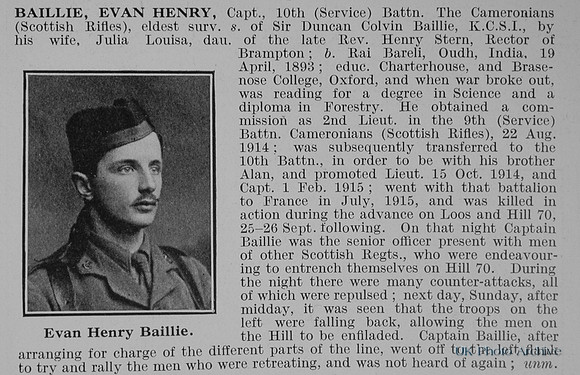 Baillie E H Captain 10th Cameronians Obit