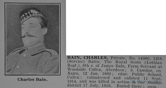 Bain C Pte 14980 12th Royal Scots Obit De Ruvignys Roll Of Honour Vol 2