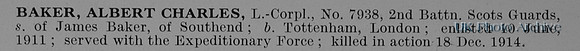 Baker A C L/Cpl 7938 2nd Scots Guards Obit