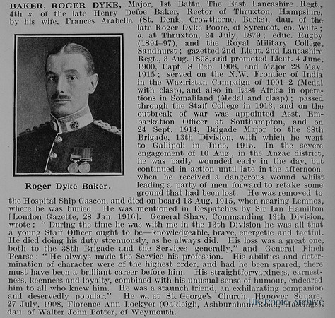 Baker R D Major 1st East Lancs Regiment Obit