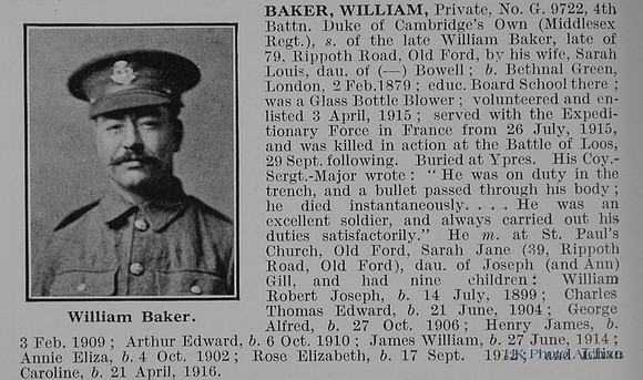 Baker W Pte G/9722 4th Middlesex Regiment Obit
