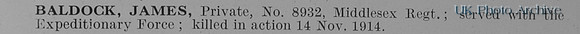 Baldock J Pte 8932 4th Middlesex Regiment Obit