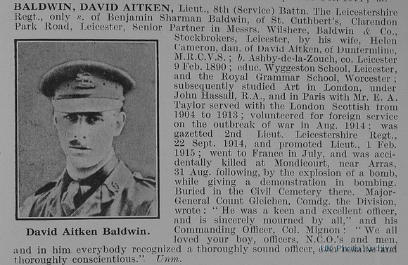Baldwin D A Lt 8th Leicestershire Regiment Obit