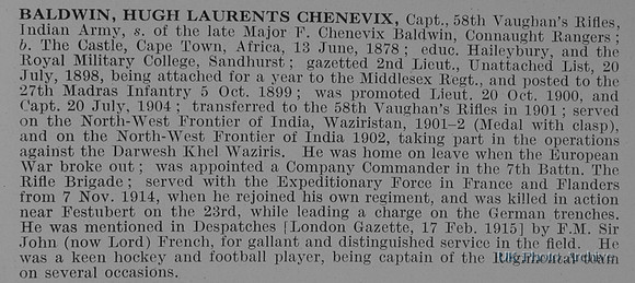 Baldwin H L C Captain Indian Army Obit