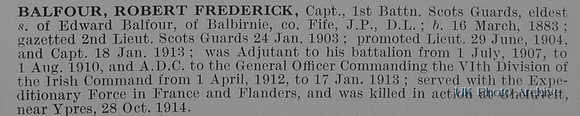 Balfour R F Captain 1st Scots Guards Obit