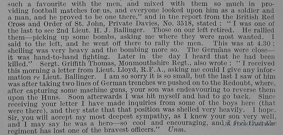 Ballinger H J 2nd Lt 1st Monmouthshire Regiment Obit Part 2