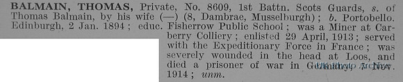 Balmain T Pte 8609 1st Scots Guards Obit
