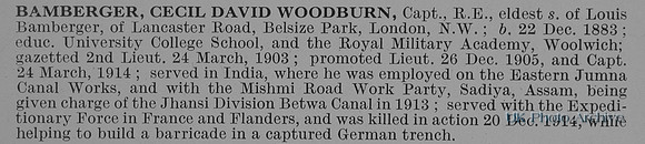 Bamberger C D W Captain Royal Engineers Obit