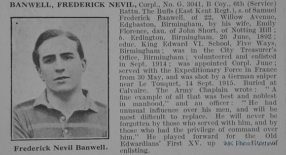 Banwell F N Cpl G/3041 6th East Kent Regiment Obit