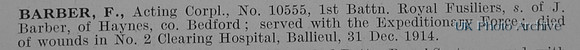 Barber F Acting Cpl 10555 1st Royal Fusiliers Obit