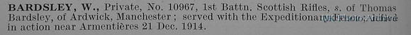 Bardsley W Pte 10967 1st Cameronians Obit