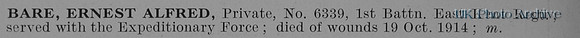 Bare E A Pte 6339 1st East Kent Regiment Obit
