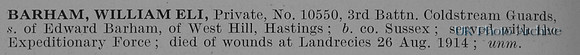 Barham W E Pte 10550 3rd Coldstream Guards Obit
