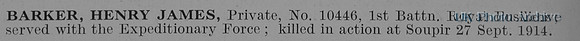 Barker H J Pte 10446 1st Royal Fusiliers Obit