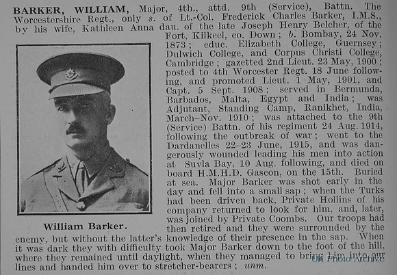 Barker W Major 9th Worcestershire Regiment Obit