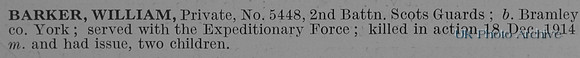 Barker W Pte 5448 2nd Scots Guards Obit