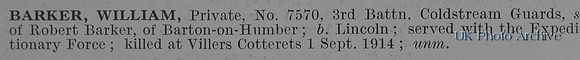 Barker W Pte 7570 3rd Coldstream Guards Obit