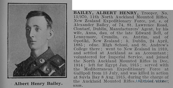 Bailey A H Tpr 13970 11th North Auckland Mounted Rifles Obit