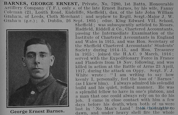 Barnes G E Pte 7280 1st Honourable Artillery Company Obit Part 1