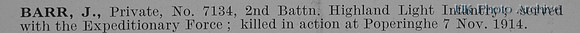 Barr J Pte 7134 2nd Highland Light Infantry Obit