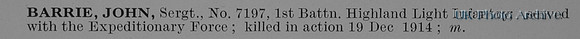 Barrie J Sergt 7197 1st Highland Light Infantry Obit