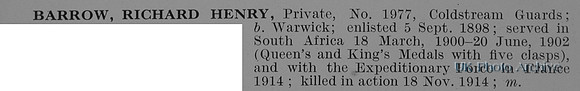 Barrow R H Pte 1977 1st Coldstream Guards Obit