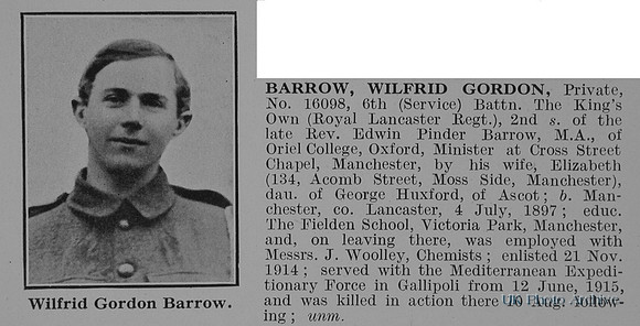 Barrow W G Pte 16098 6th Kings Own Royal Lancaster Regiment Obit
