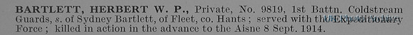Bartlett H W P Pte 9819 1st Coldstream Guards Obit