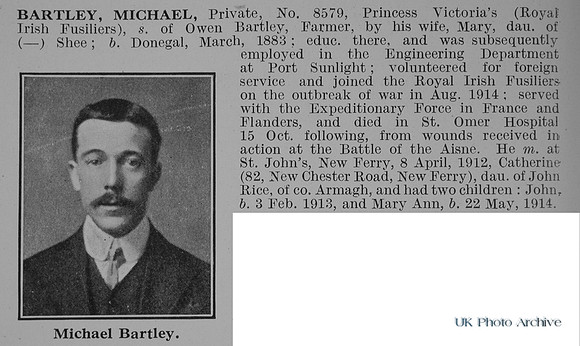 Bartley M Pte 8579 Royal Irish Fusiliers Obit